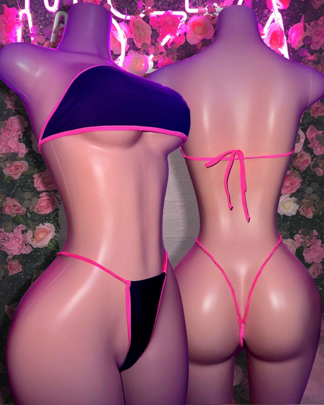 MALI - Black & Pink Bandeau Bikini