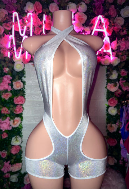 AMANDA ROMPER Metallic Silver-READY TO SHIP