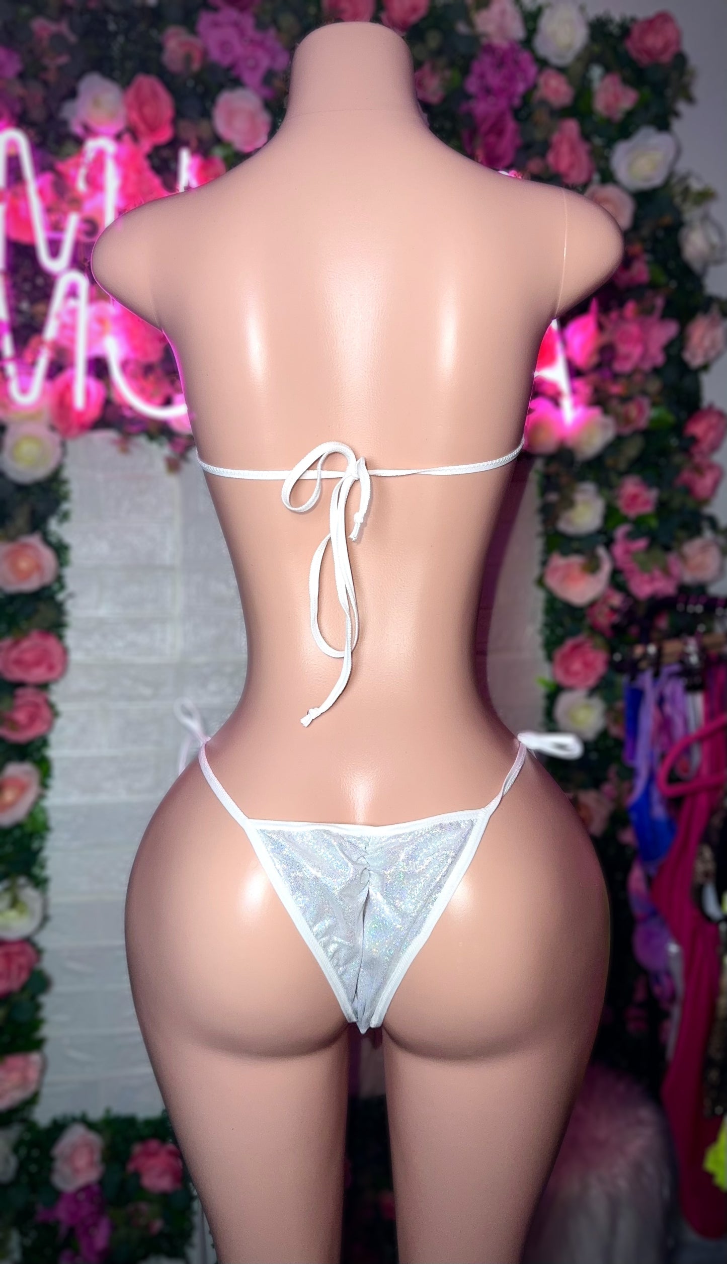 SILVER SCRUNCH BUTT BANDEAU BIKINI-READY TO SHIP