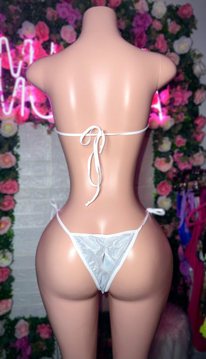 SILVER SCRUNCH BUTT BANDEAU BIKINI-READY TO SHIP