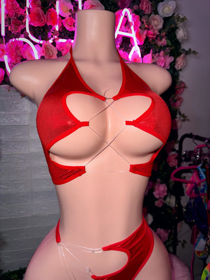 LUNA - Shiny Red Asymmetrical Two Piece