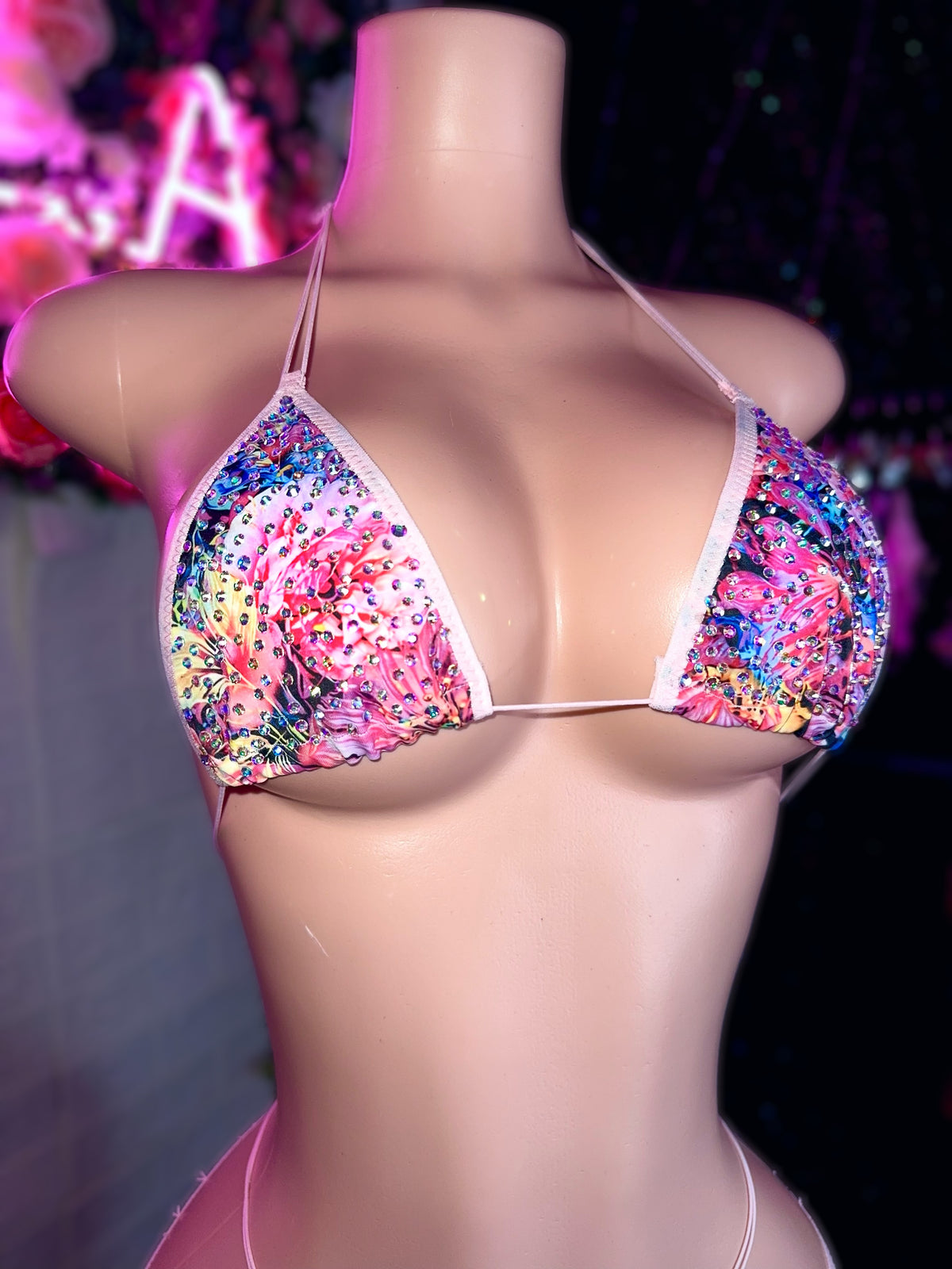 VESPERA - Hawaiian Flower Rhinestone Bikini & Fishnets