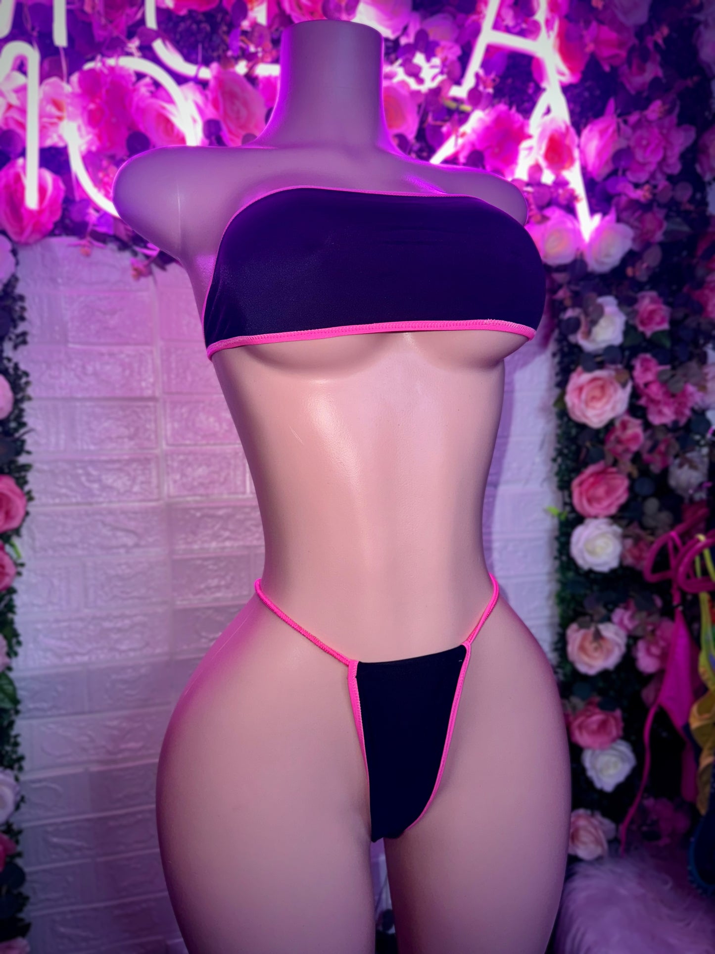 MALI - Black & Pink Bandeau Bikini