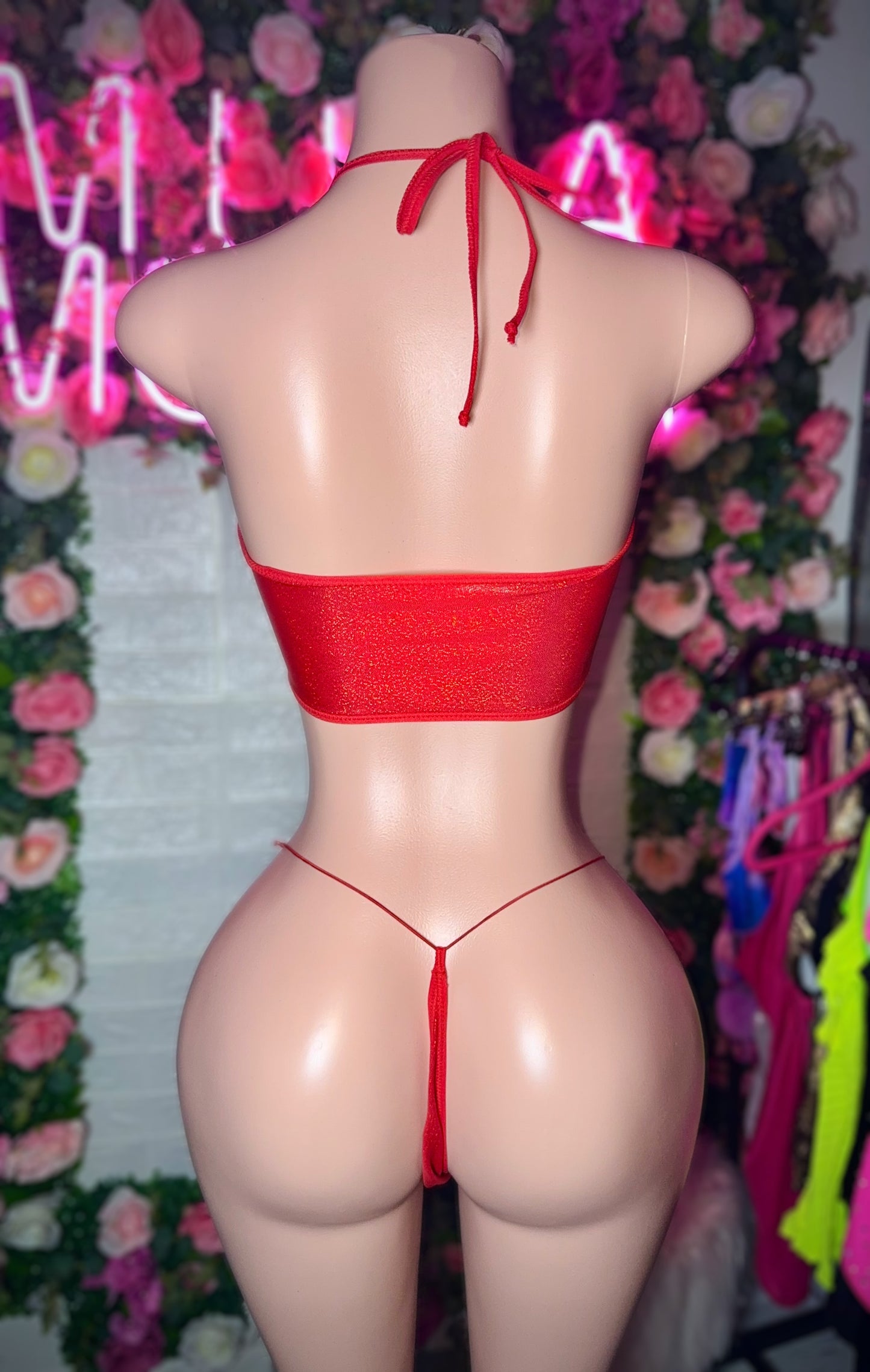 METALLIC RED LUNA THONG SET-READY TO SHIP