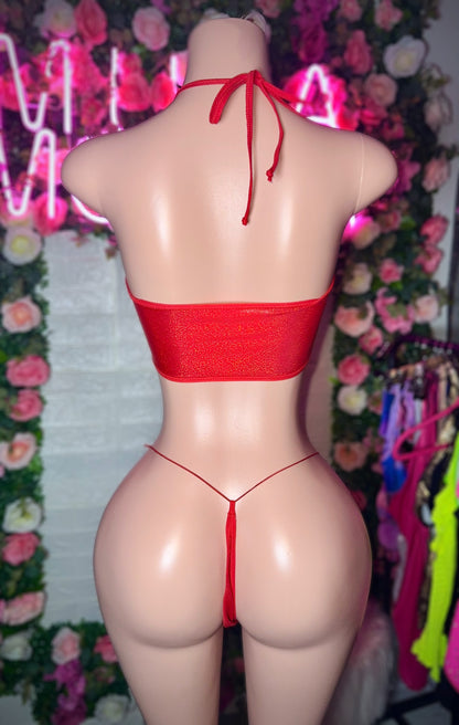 METALLIC RED LUNA THONG SET-READY TO SHIP
