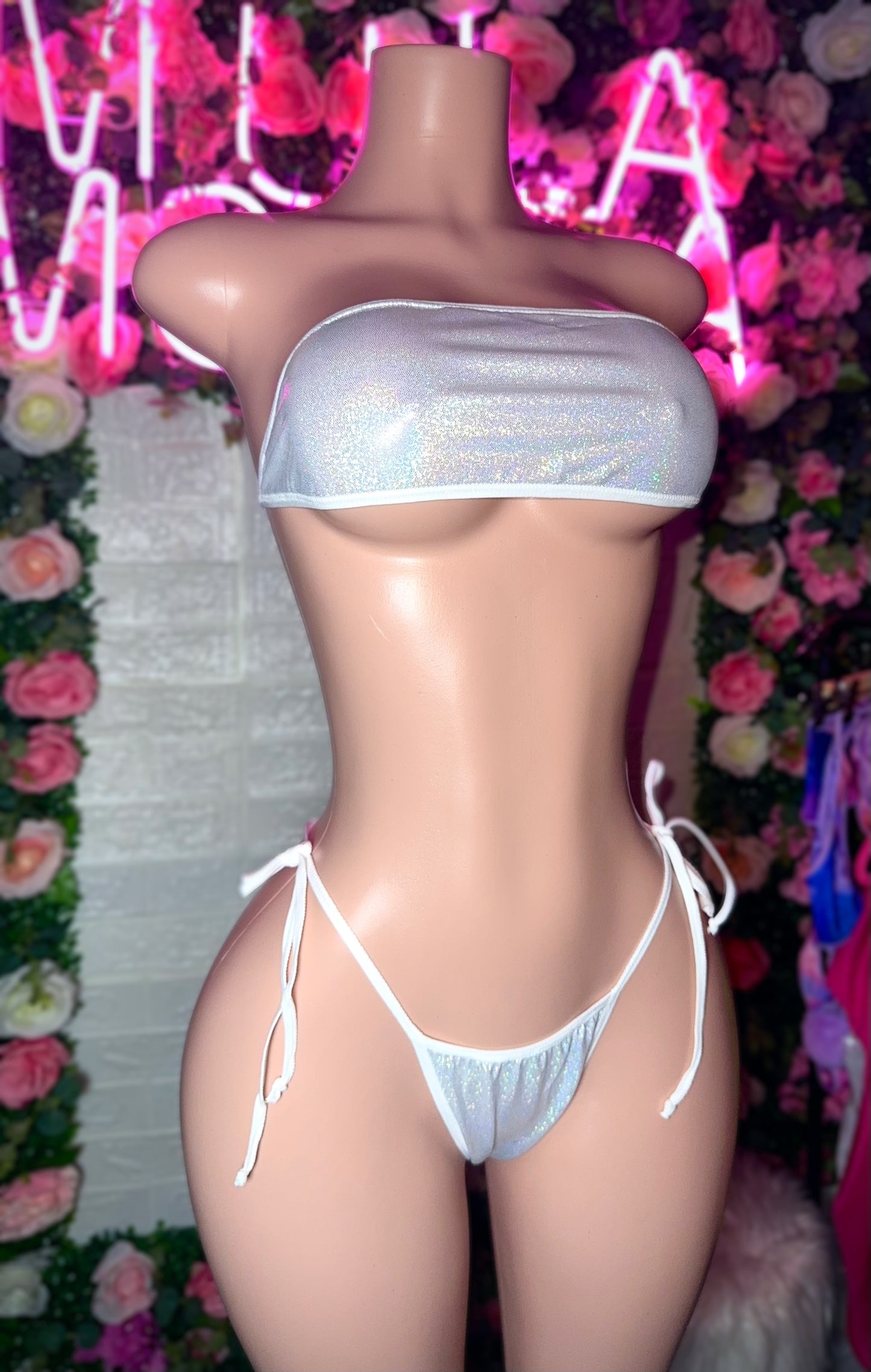 SILVER SCRUNCH BUTT BANDEAU BIKINI-READY TO SHIP