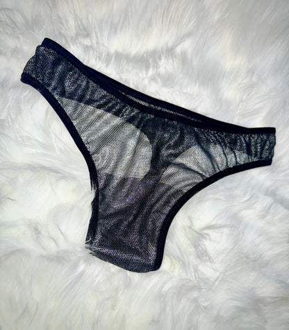 METALLIC SILVER FISHNET THONG- BOTTOM ONLY- READY TO SHIP