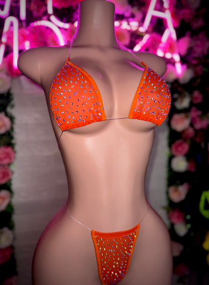 VENUS - Orange Sheer Rhinestone Bikini