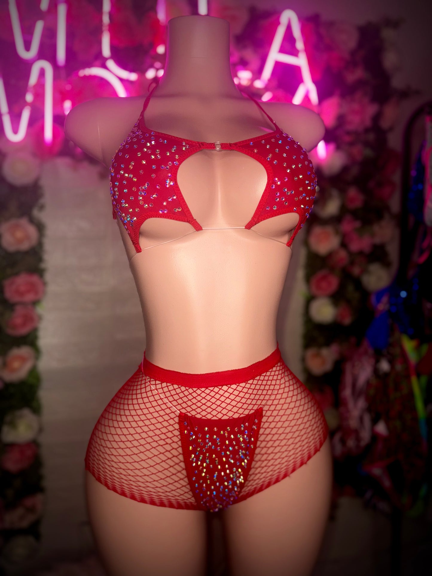 STARKINI - Ruby Red Bikini & Fishnet