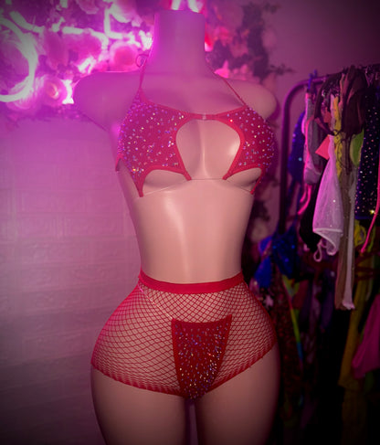 STARKINI - Ruby Red Bikini & Fishnet