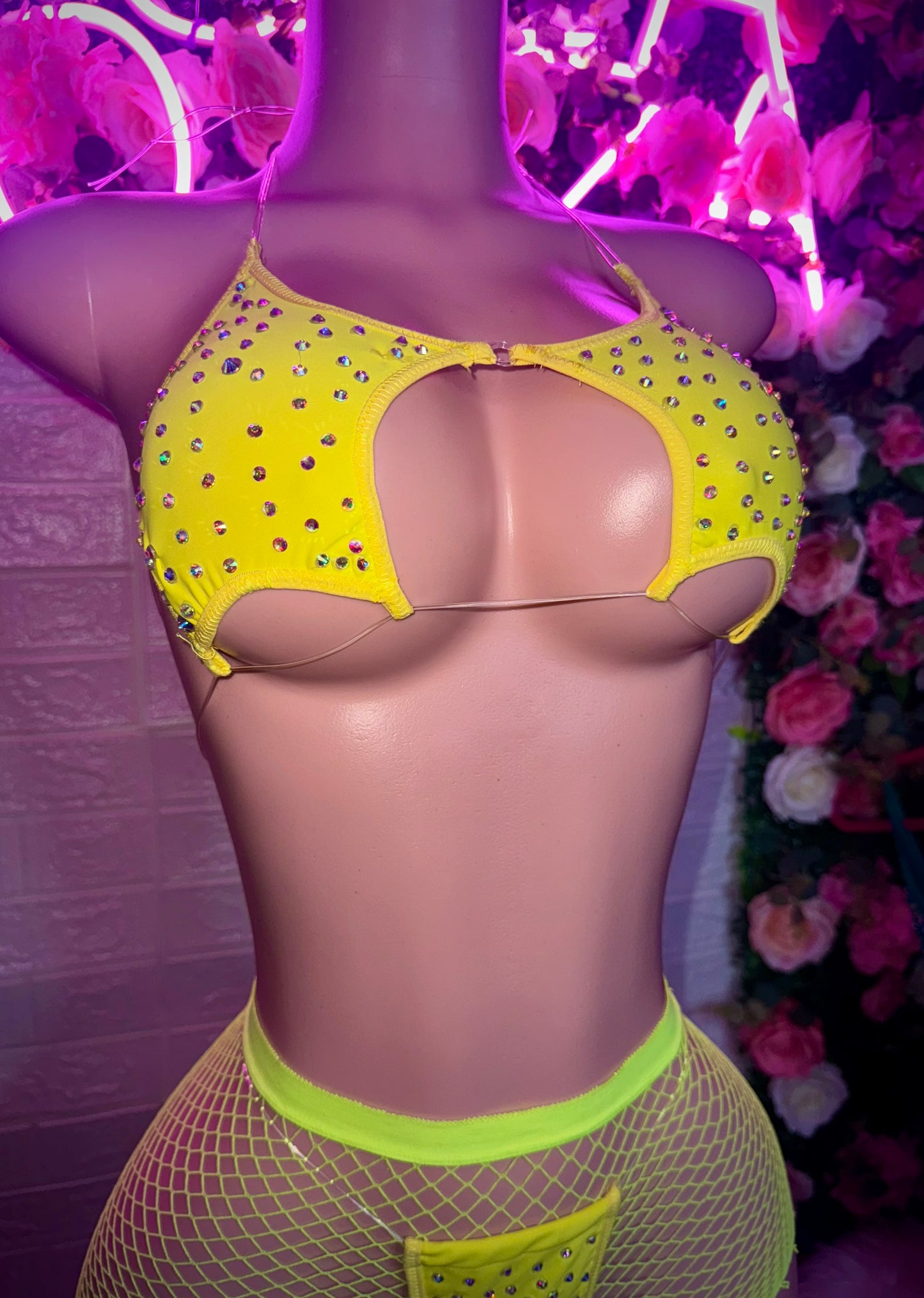 STARKINI - Neon Yellow Bikini & Fishnet