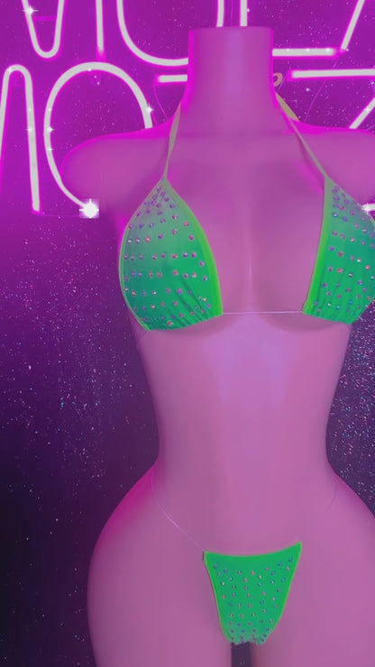 VENUS - Neon Green Rhinestone Bikini