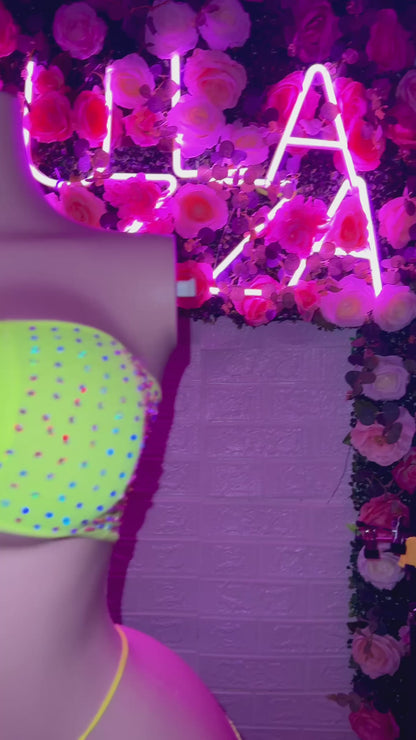 AMIRA- Neon Yellow Two Piece & Fishnets
