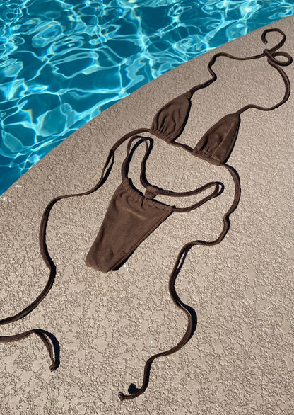 SADE - Chocolate Suede G String Bikini