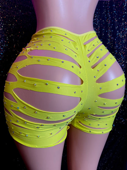 KAPRI - Neon Yellow Sliced Shorts Set